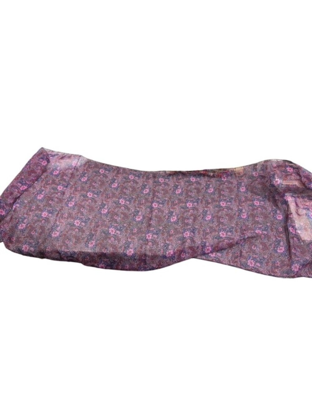 Vintage 55x20 Floral Sheer Purple Scarf Wrap Lightweight Breathable Boho Romanti